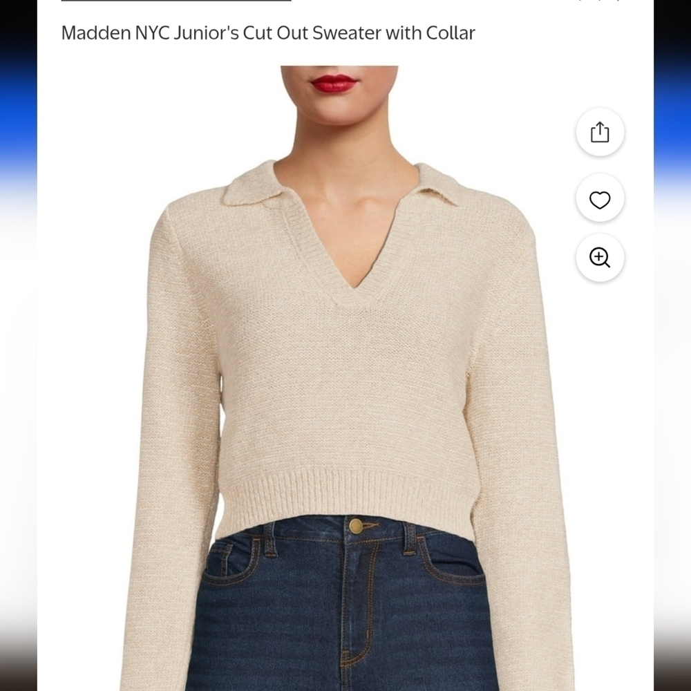 Madden,Cream Cut Out Sweater with Collar, Size M